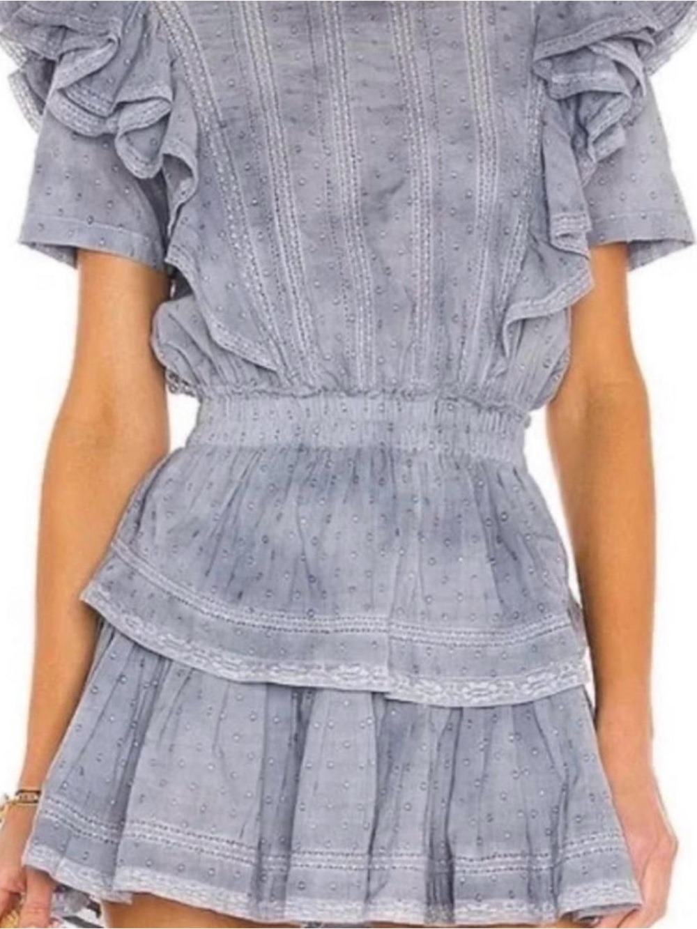 LoveShackFancy Light Blue Eyelet Ruffle Dress